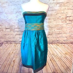 SMITH Emerald Green Silk Strapless Cocktail Dress